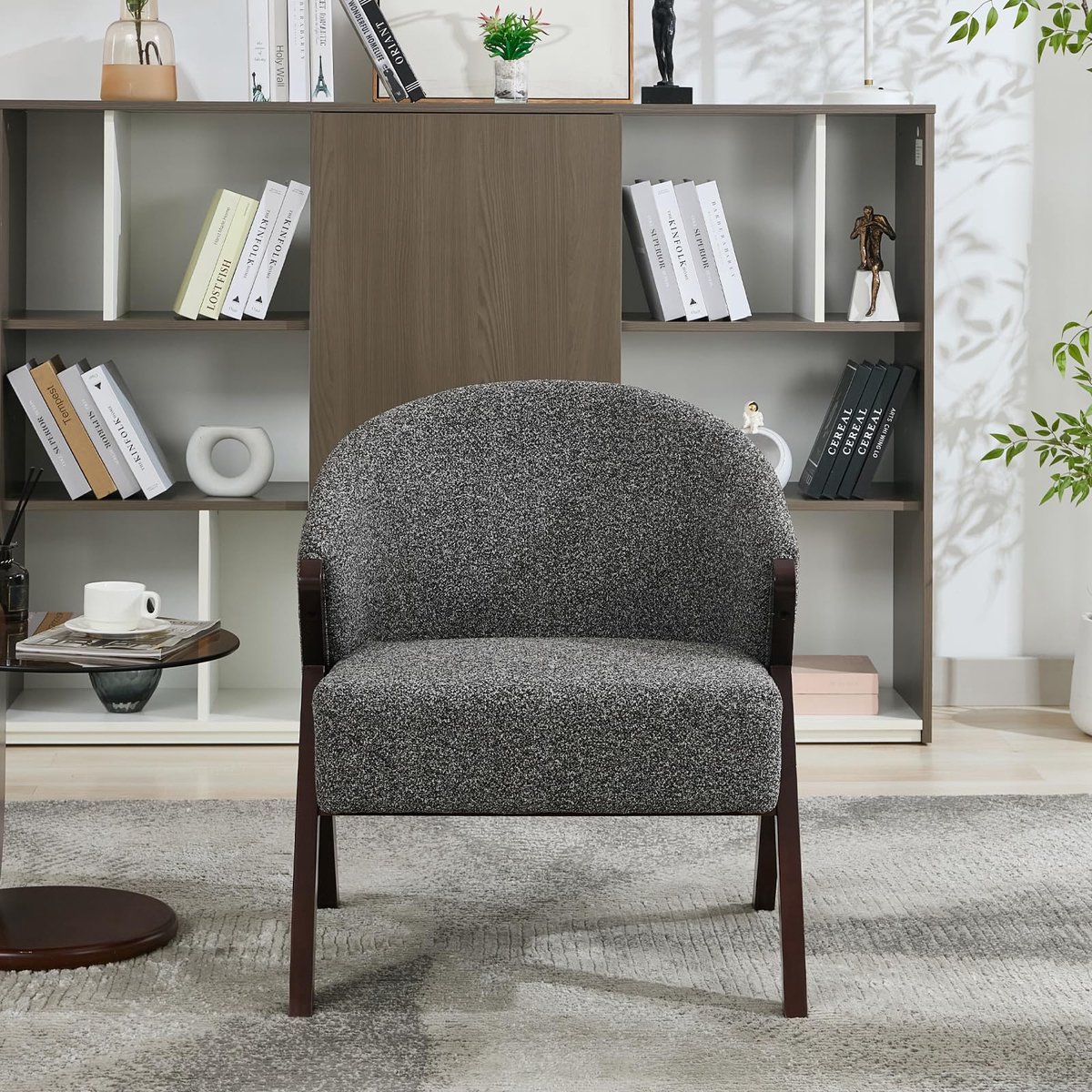 Triumpunpre - Accent Fauteuil - Gestoffeerde Leesstoel Met Houten Walnoot Poten - Relax Fauteuil Voor Woonkamer Slaapkamer Kantoor - Diep Walnoothouten Voet | Linnen | Grijs