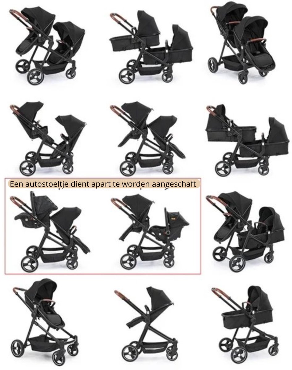Solayne Kinderwagen - Buggy - Duo kinderwagen - Tweeling kinderwagen - Dubbele kinderwagen - Opvouwbaar - Lichtgewicht - Licht grijs — cadeau in Cadeau-ideeën - foto 2