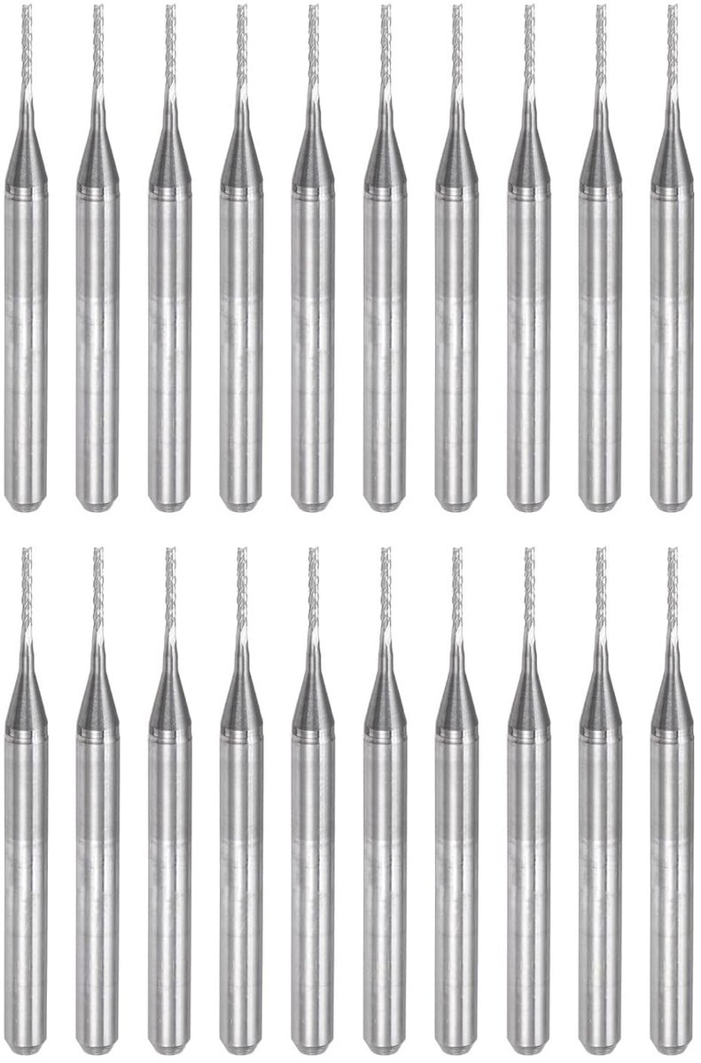 20 Stuks 0.8mm Frees Tips, 1/8 Inch Router CNC Carbide, Rechte Schacht, Graveermes voor Houtbewerking, Frezen en PCB Bewerking