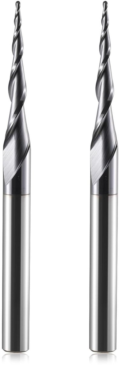 Ball Head Frees Cutter Set voor CNC - Taper Ball Cutter 2 Stuks R0.5 Spiral Groef Cutter Bit 6mm Schacht met 2 Snijkanten HRC55 voor Precisie 2D/3D Graveren en Bewerken