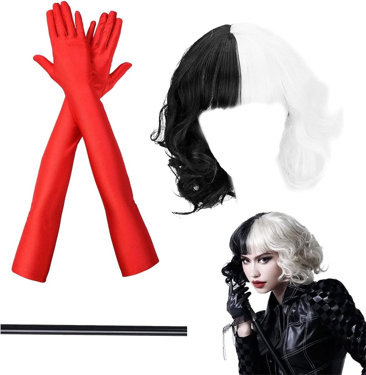 3-delig Halloween Kostuum met 70s Accessoires en Cosplay Perücke voor Feestjes en Carnaval