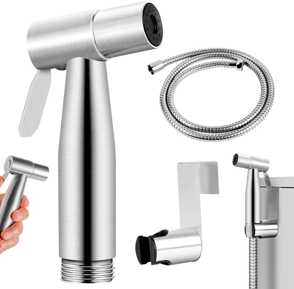 Handheld Bidet Sprayer Set met 3 Onderdelen voor Toilet en Badkamer, RVS Douchekop, Flexibele Slang en Houder voor Hygiënisch Gebruik, Ideaal voor Babyverzorging en Huisdierbad