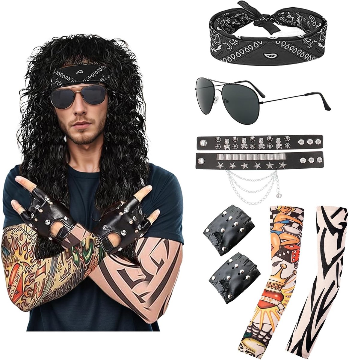 Carnaval Kostuum Set voor Mannen met Wimpers, Handschoenen en Zonnebril voor Cosplay en Feestelijke Evenementen