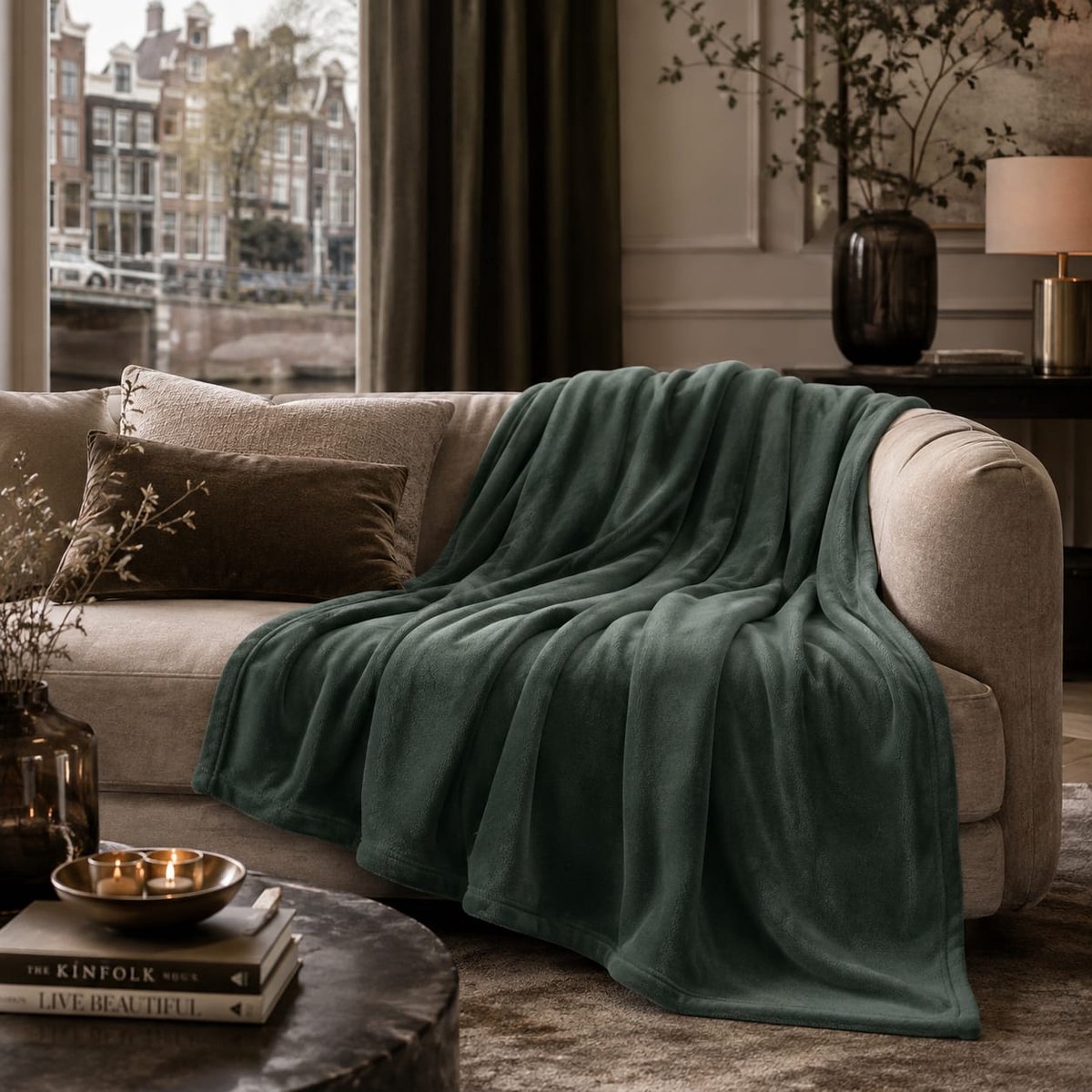 Lano&Go Fleece deken 270x230 cm - zachte microvezel deken als sprei, plaid of bankhoes - groen