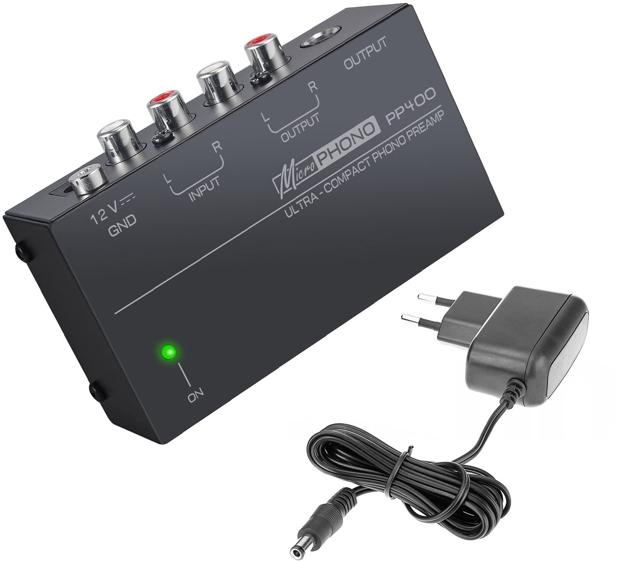 PP400 Platenspeler Voorversterker – Versterker voor Platenspeler- en Hoofdtelefoonsignaal – Mini Elektronische Stereo Audio Voorversterker – Voor Platenspelers – RCA-interface – Zwart