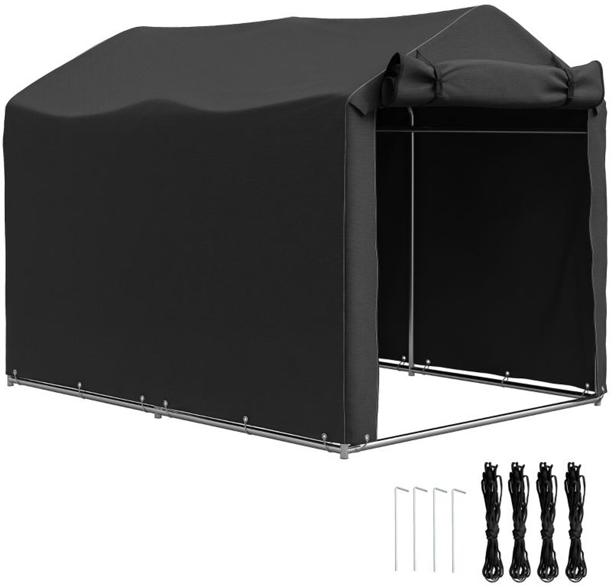 Carporttent 220 × 157 × 165 cm zwart metalen frame, buitenschuur, opbergtent, geschikt voor het stallen van fietsen en motoren, oprolbare deur, stabiel en duurzaam, geschikt voor binnenplaats, balkon en tuin
