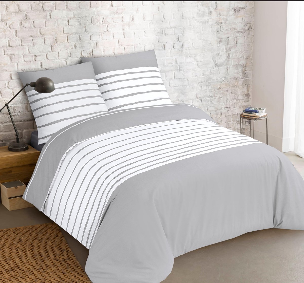Famanu Omkeerbaar beddengoed van 100% katoen, grijs/wit, dekbedovertrekset 240 x 220 cm met 2 kussenslopen, een veilige en duurzame keuze voor je slaapkamer