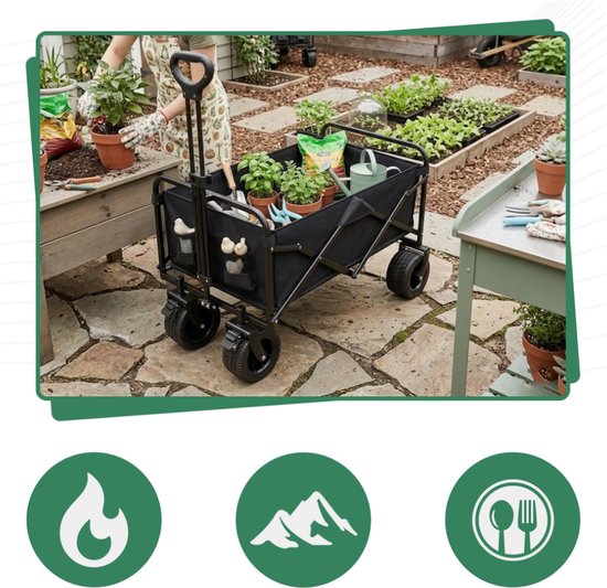 Opvouwbare bolderkar 84 x 53 x 74-97 cm - 150 kg - brede terreinwielen - verstelbare trekstang — afbeelding 2