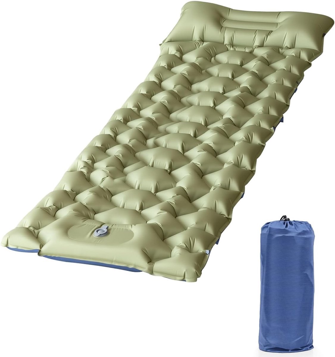 Ultralicht Campingmatras - Groen - 195 x 66 x 10 cm - Opblaasbaar met Voetpomp - Voor Backpackers en Kampeerders