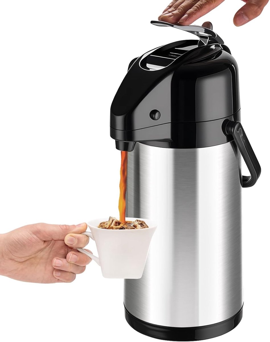 Thermoskan - Roestvrij staal - 2,5 l - Geïsoleerd met Dubbele Pomp - Voor Warme en Koude Dranken