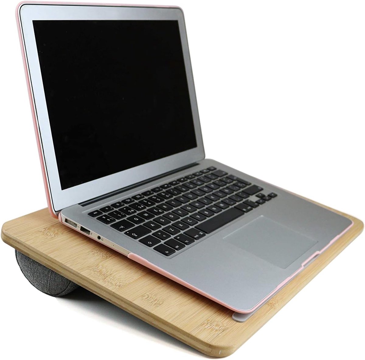 KZQ Bamboe Laptopkussen Schoot - Met Telefoonhouder - 42x32 cm - Anti-slip Strip - Lichtgewicht & Draagbaar - Voor Werk Thuis Reizen - Zwart