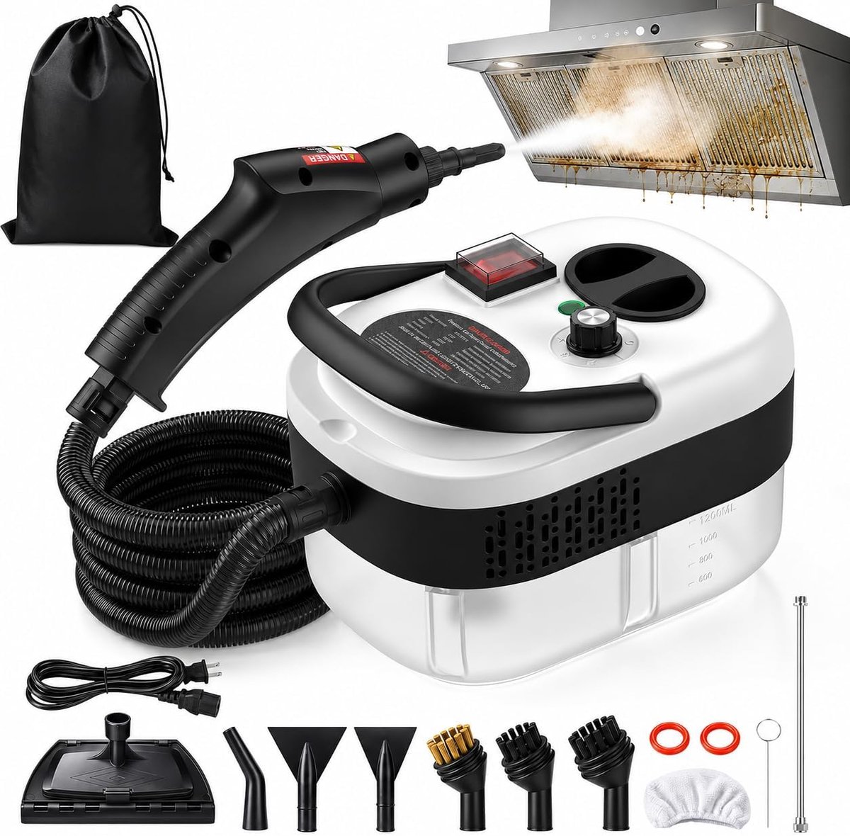 KZQ 2500W Handstoomreiniger - 6 Drukstanden - 1200ml Tank - Tapijtreiniger - Vlekkenreiniger - Voor Auto Vloer Meubels Tegels