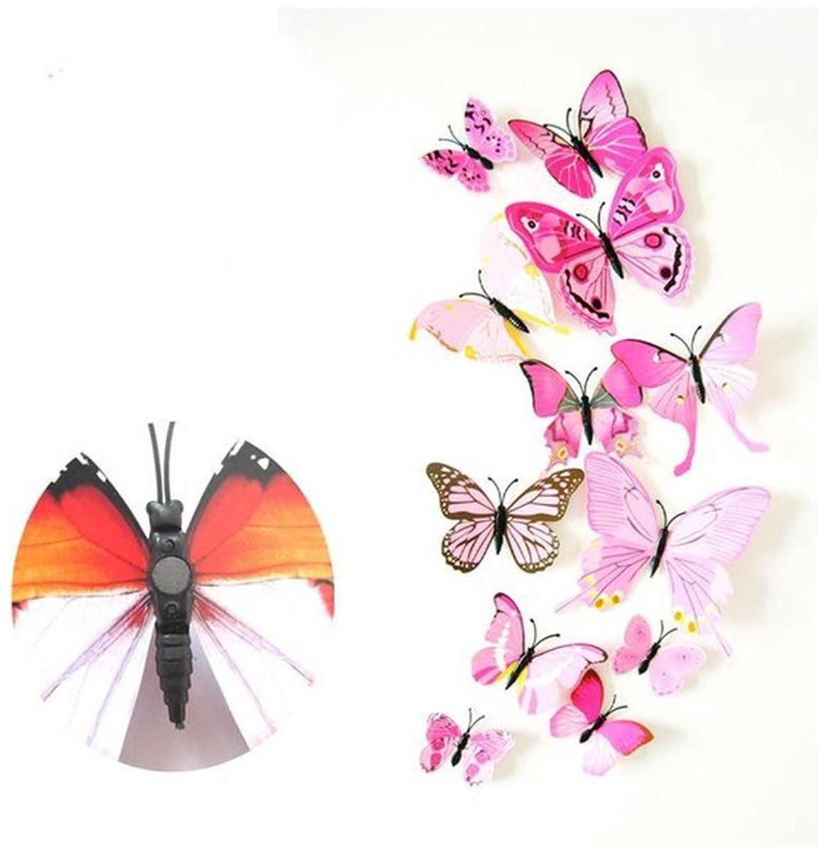 12 roze 3D Vlinders met Magneet – Dieren Wanddecoratie – 6-12 cm