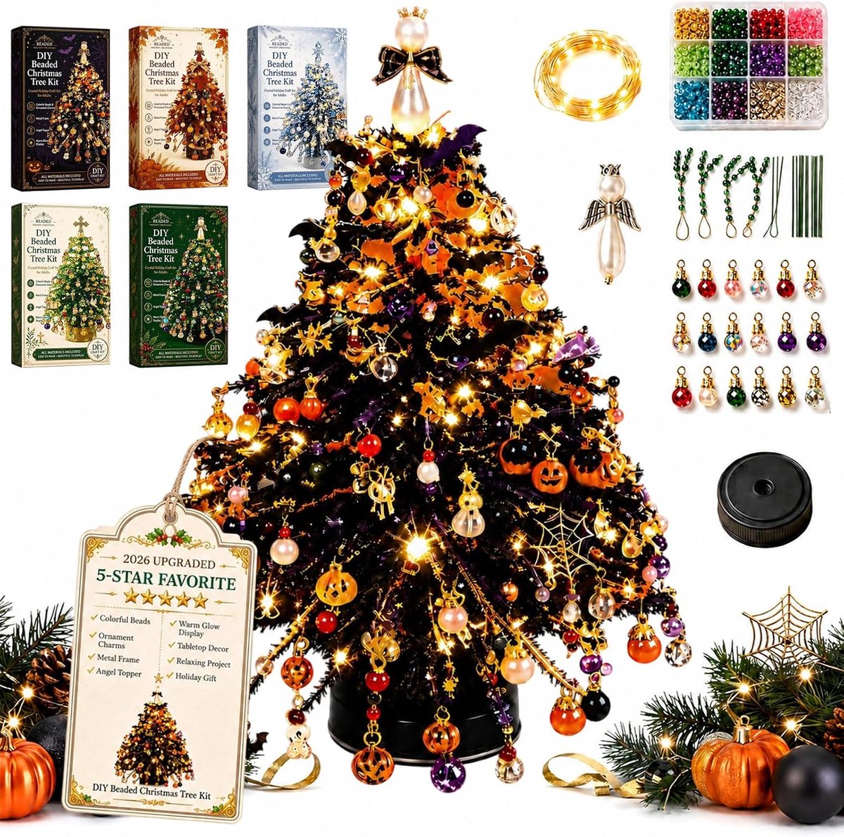 Kralen Kerstboom Knutselpakket met Ledverlichting - 3D Kristal Kralen DIY Kerstboomset - Kerstdecoratie voor Tafel - Kerst / Halloween Cadeau voor Kinderen en Volwassenen - SOLLBRY®