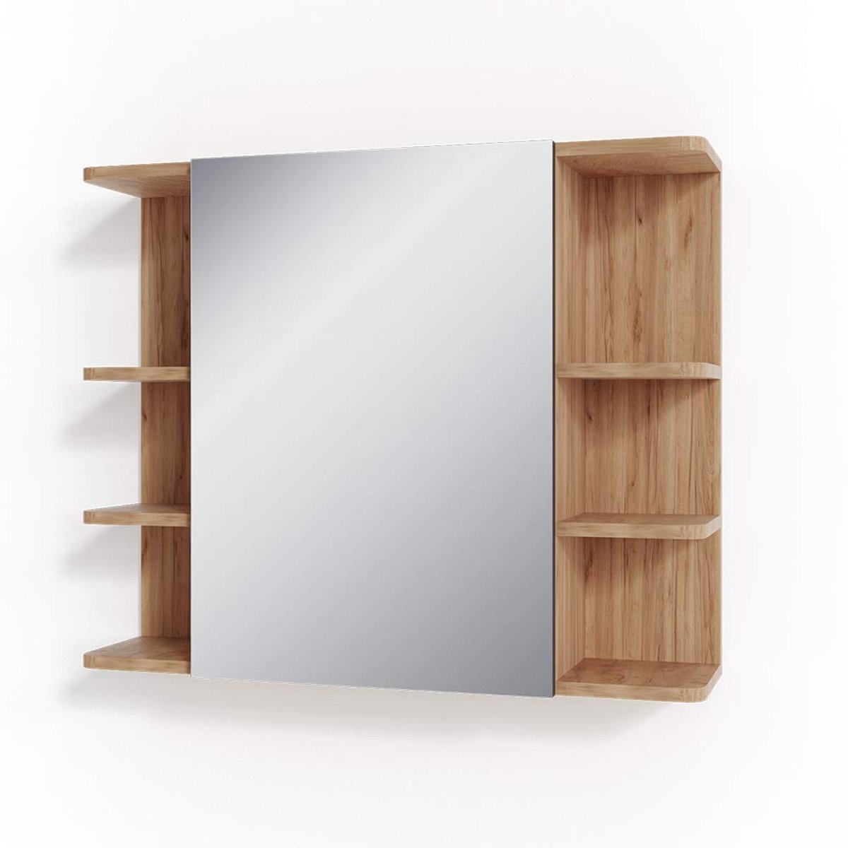 Famanu – Badkamerspiegelkast in krachtige eik goud, 79.6 x 64 cm, stijlvolle opbergruimte voor badkameraccessoires