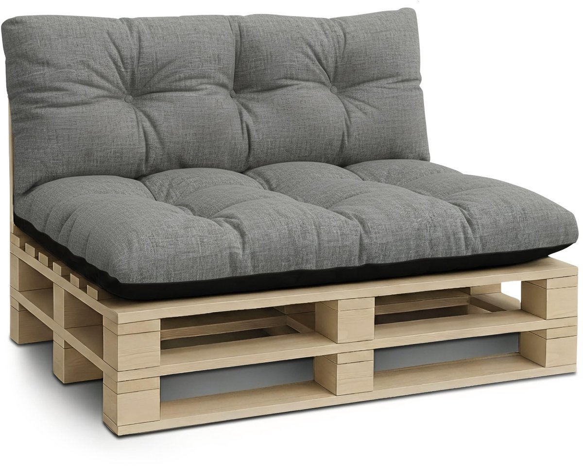 Famanu – Set van 2 palletkussens voor buiten, grijs, ideaal voor tuinkussens op banken op het terras of balkon