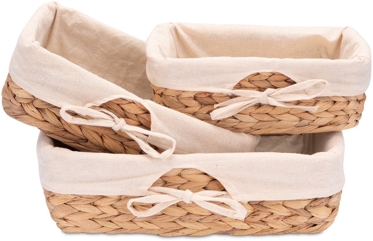 Famanu – Set van 3 geweven zeegras broodmanden met linnen doek, ideaal voor het serveren van brood en snacks