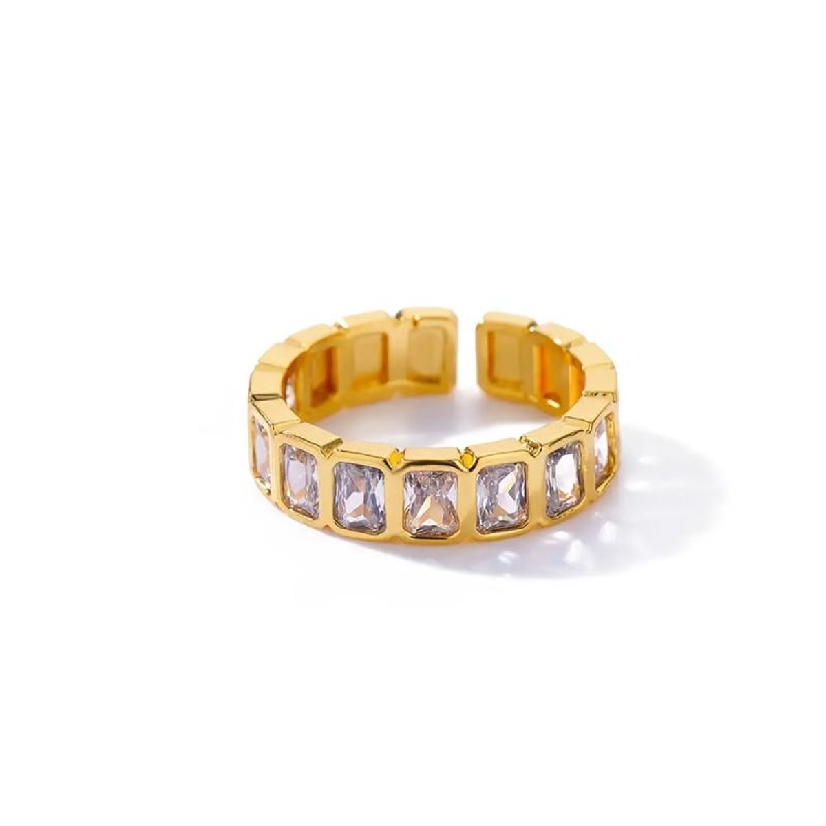 Matthew Studio® Dames Ring - Goudkleurig - Verstelbare Ring - Rechthoekige Zirkonia - RVS