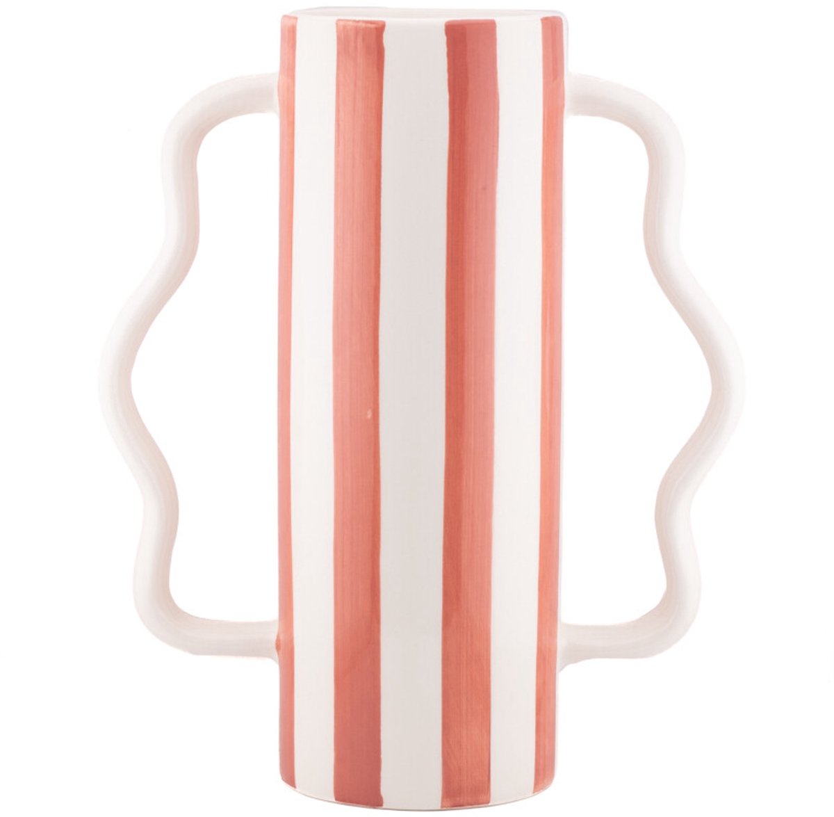 Aardewerk vaas met oren Stripe peach
