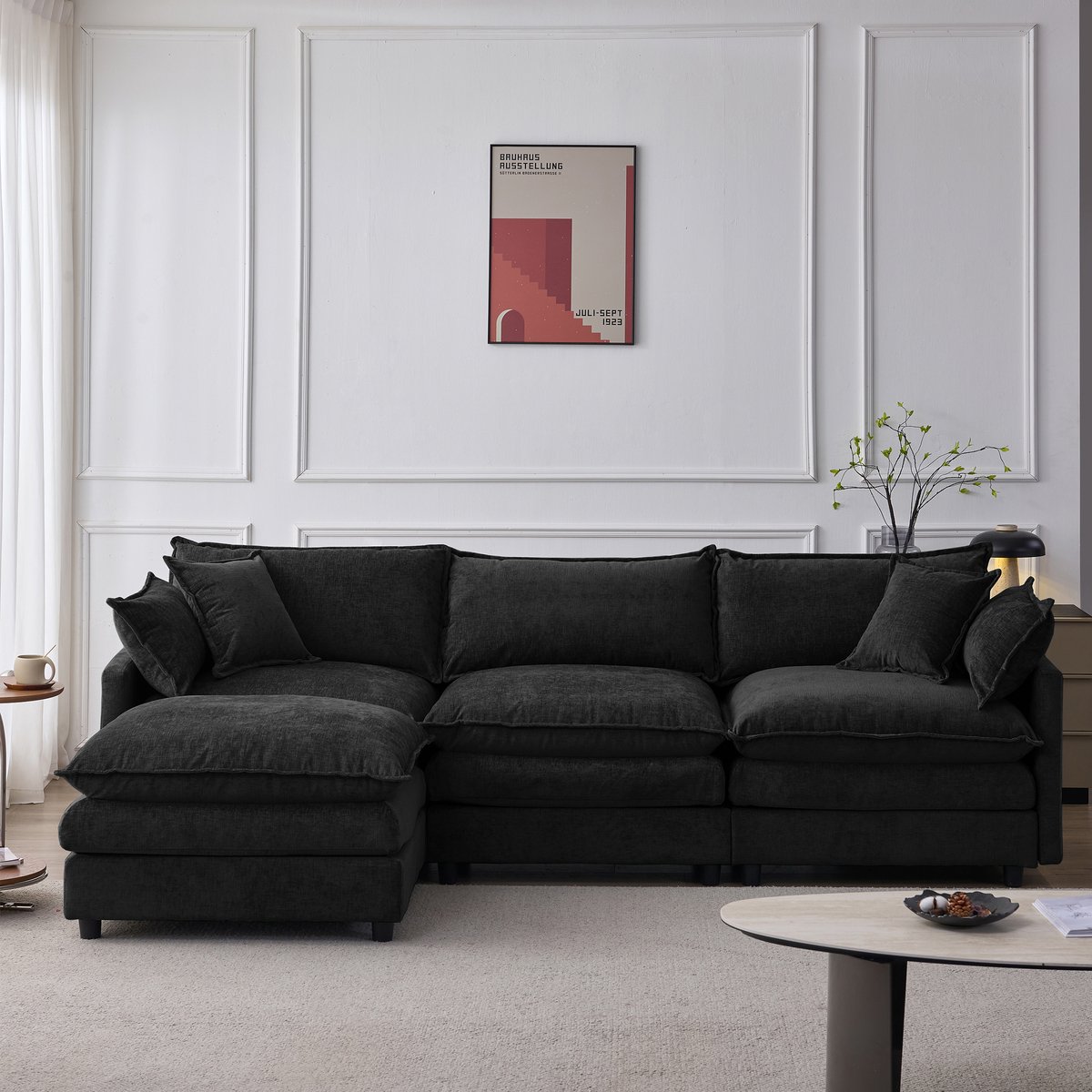 VVBV Hoekbank 267x154x85 cm - Modulair Ontwerp, Chaise Longue, Verenkern, 3-Zits - Zwart, Chenille