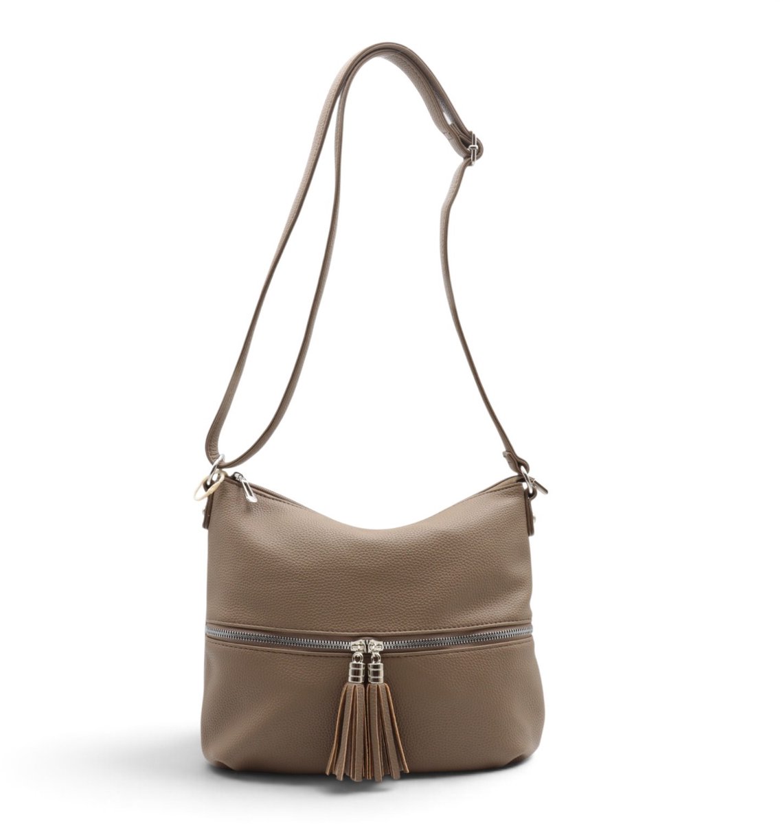 Flora&Co - schoudertas/crossbody tas - taupe - instelbare draagriem