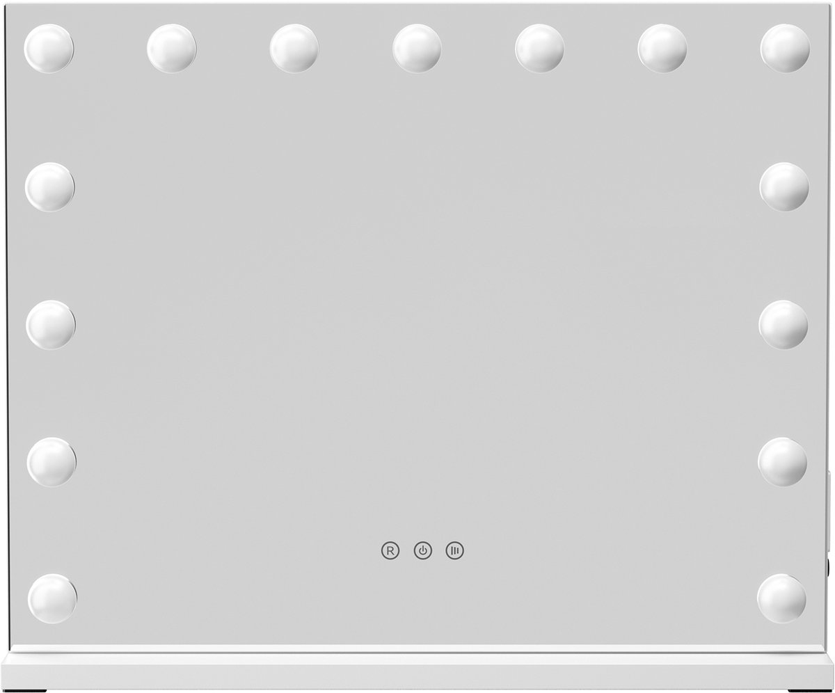 Auralum MAX Hollywood Spiegel 58x48CM - 15 Led Lampen - USB & Type-C Oplaadporten - LED Verlichting - 3 Lichtkleuren – Dimbaar - Make Up Spiegel - 10x Zoom - Wit
