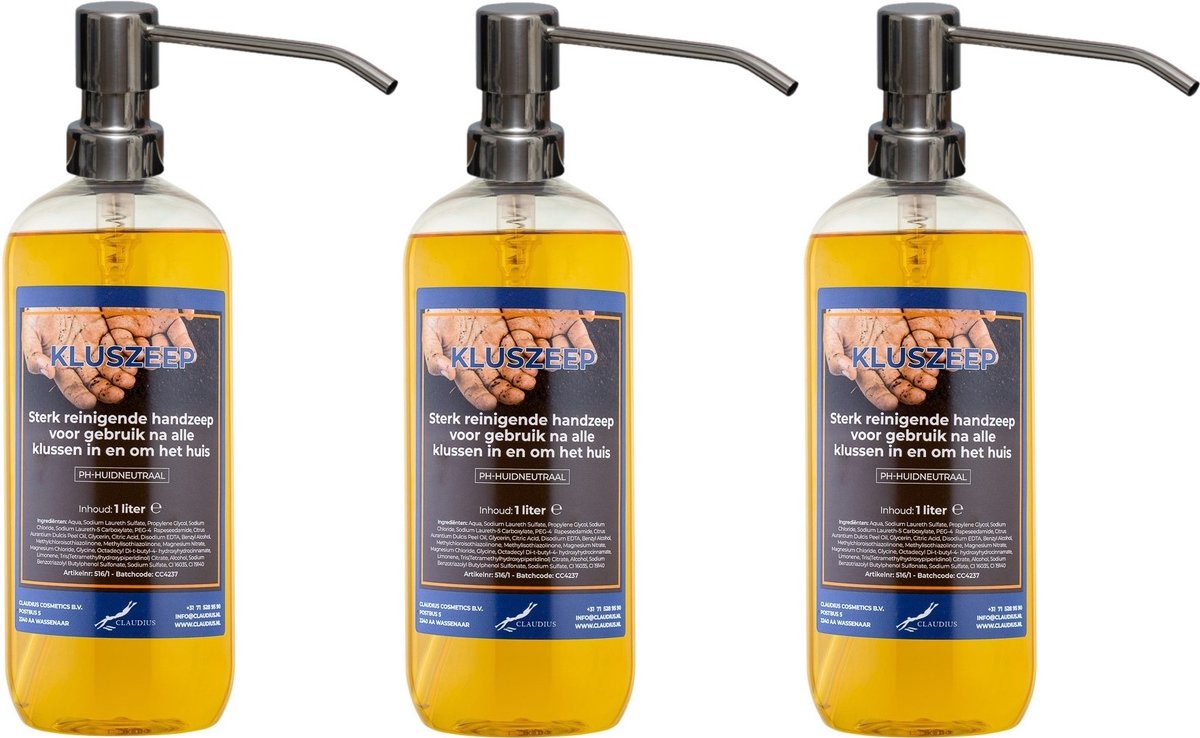 Kluszeep 1 liter - set van 3 stuks - met gratis RVS zilverkleurige pomp - Voordeelverpakking