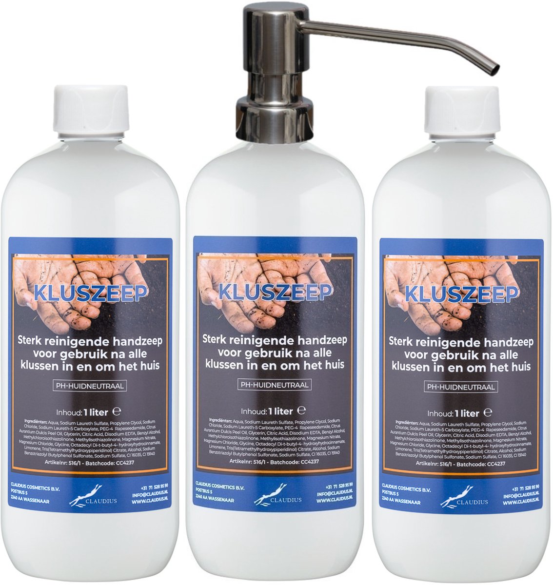 Kluszeep 1 liter - set van 3 stuks - met gratis RVS zilverkleurige pomp - Voordeelverpakking