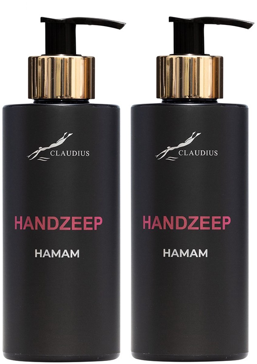 Handzeep Hamam 300 ml - met gouden pomp - zwarte fles - set van 2 stuks - Voordeelverpakking