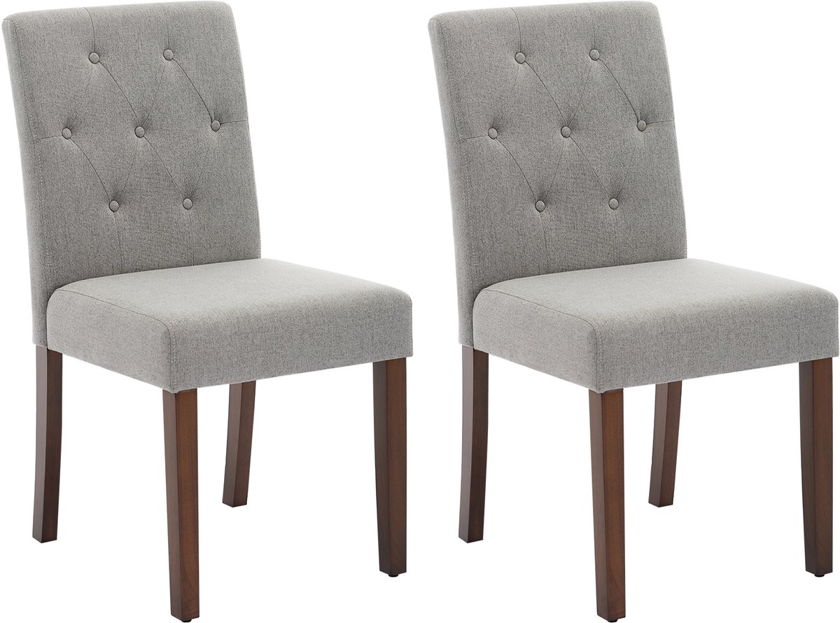 Triumpunpre - Moderne Eetkamerstoelen Set Van 2 - Beklede Hoge‑Rug Stoelen, Zachte Gevoerde Zitting - Stevige Houten Poten - Linnen | Grijs