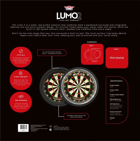 Bull's Lumo 2 - Dartbord Verlichting & Surround - 360° LED Verlichting - 96 LEDs - Muurbeveiliging - Darten van Bull's — afbeelding 5