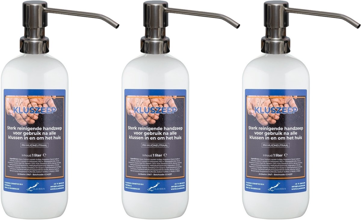 Kluszeep 1 liter - set van 3 stuks - met gratis RVS zilverkleurige pomp - Voordeelverpakking