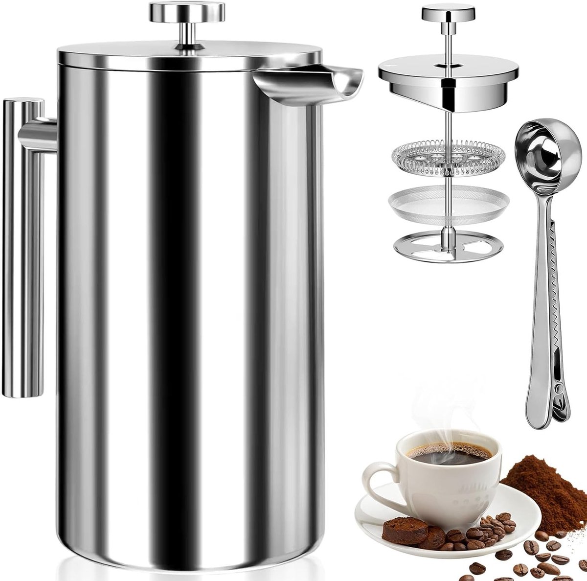 Koffiefilterapparaat klein - Zilver - 17 x 7,4 cm - Dubbelwandig ontwerp - Voor Thuis en Reizen
