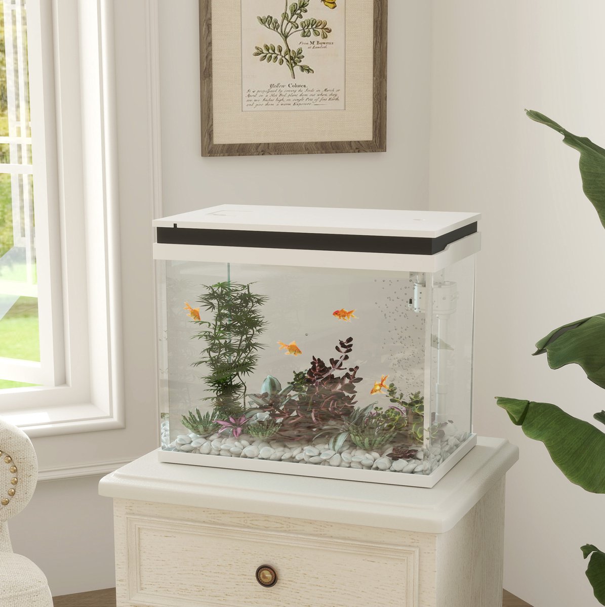 REDOM - Aquarium - 41 liter inhoud - Filtersysteem en waterpomp - LED verlichting - Rechthoekig - Voor tropische en koudwatervissen - Glas - Wit - 48 x 30 x 41 cm