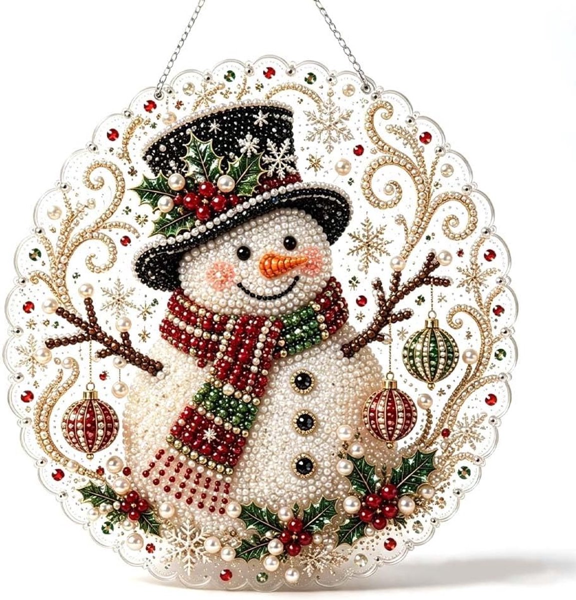 Casalora® Diamond Painting Kersthanger – 5D Acryl Kerstdecoratie – Sneeuwpop – Enkelzijdige DIY Set met Parels en Diamantjes – Kerstboom Hanger – 25 × 25 cm
