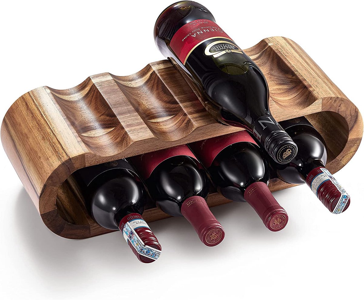 Famanu – Vrijstaand wijnrek van acaciahout met 8 houders, wijnplank organizer, perfect voor huisdecoratie en als wijngeschenk, geen montage nodig