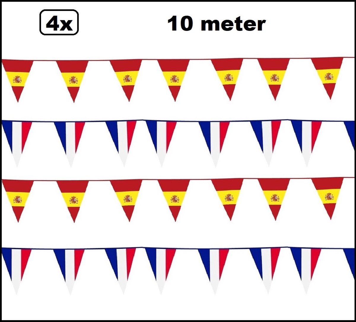 4 stuks Vlaggenlijn landen set Spanje / Frankrijk 10 meter - Sport Spain Frans Thema feest voetbal party