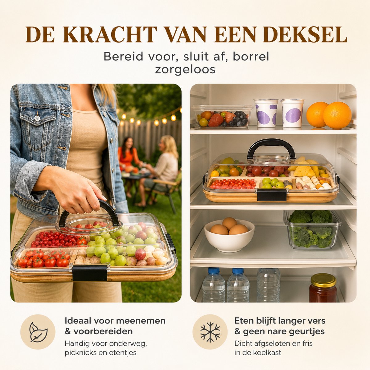 Latium Borrelplank van Bamboe Hout inclusief Deksel met Handvat - Luxe Tapasplank - Serveerplank - Inclusief gratis E-book - Kerstcadeau voor Vrouwen of Mannen — cadeau in Kookcadeaus - foto 2