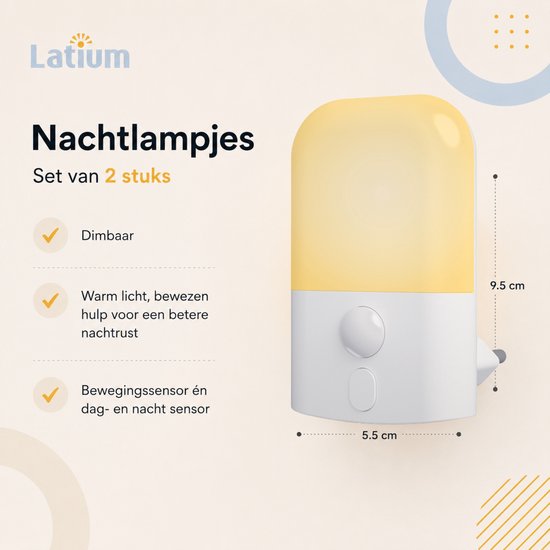 Latium Nachtlampje met Bewegingssensor - 2 stuks - Geschikt voor Baby's, Kinderen en Volwassenen van Merkloos — afbeelding 2