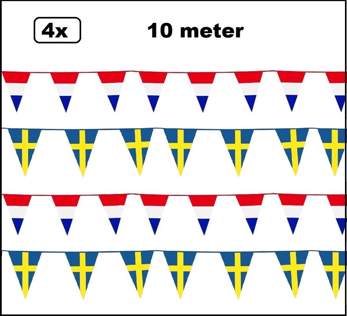 4 stuks Vlaggenlijn landen set Nederland/Zweden 10 meter - Sport Holland Belgie Thema feest voetbal party