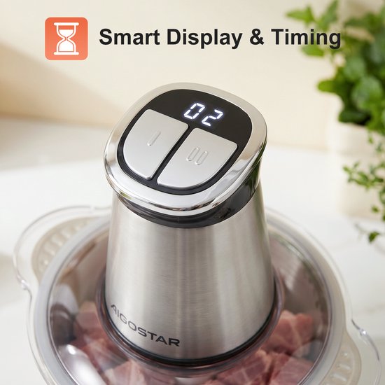 Aigostar Hakmolen Elektrisch - Food Chopper - RVS 3L Kom & Glazen 2L Kom - Timer - 2 Snelheden -400W van Aigostar — afbeelding 2