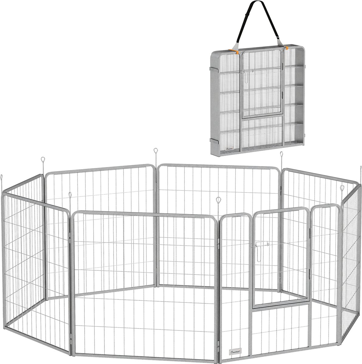 PawHut Huisdierenren - Staal - 160x160x80cm - Zilver