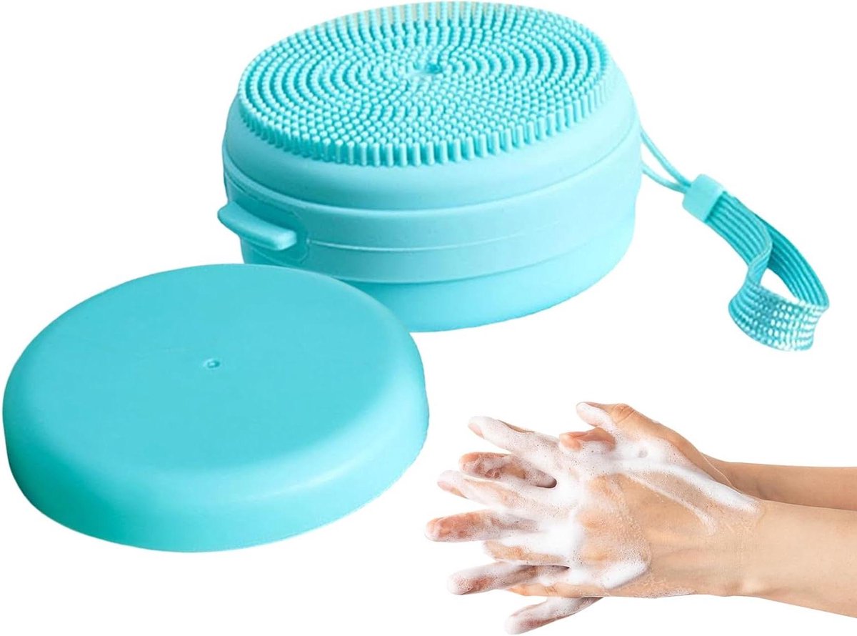 Siliconen Body Scrubber - Zeepdispenser Borstel - Douche Reiniging - Ingebouwde Dispenser - 8.99 x 8.99 x 5 cm - Blauw