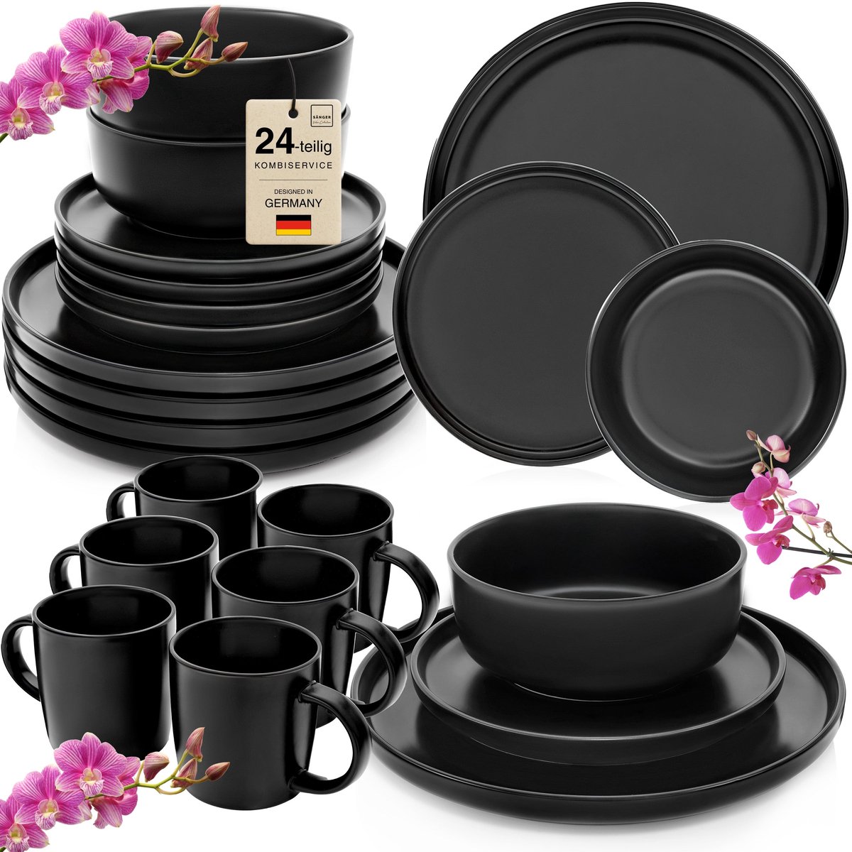 Sänger Aardewerk Serviesset - Combinatieservies - 24-delig - Rustieke Elegantie - Krasbestendig - Geschikt voor 6 Personen