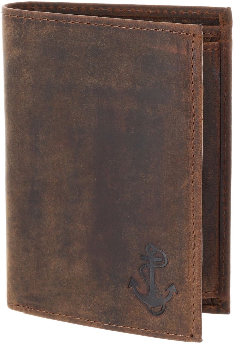oxmox Leren portemonnee Leather RFID Protect Kombibörse Freedom Anchor Embossed Vintage Dark Brown donkerbruin