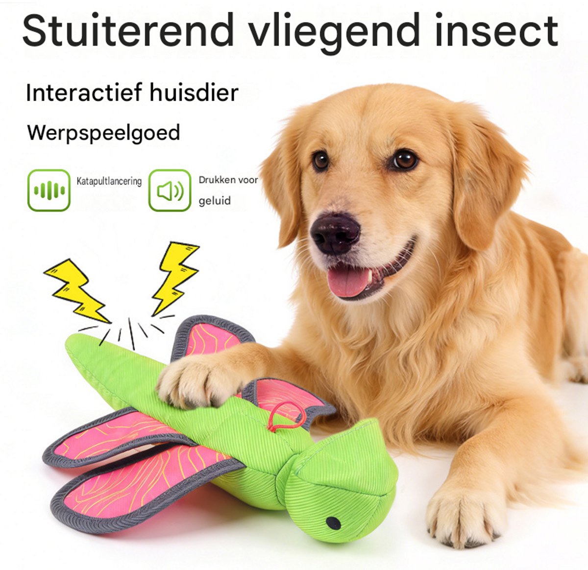 Interactief Hondspeelgoed Katapult Vliegend Insect - Met Piepgeluid, Voor Buiten en Binnen Spel-Vliegend Honden Speelgoed Met Katapult en Geluid - Stimuleert Jachtinstinct
