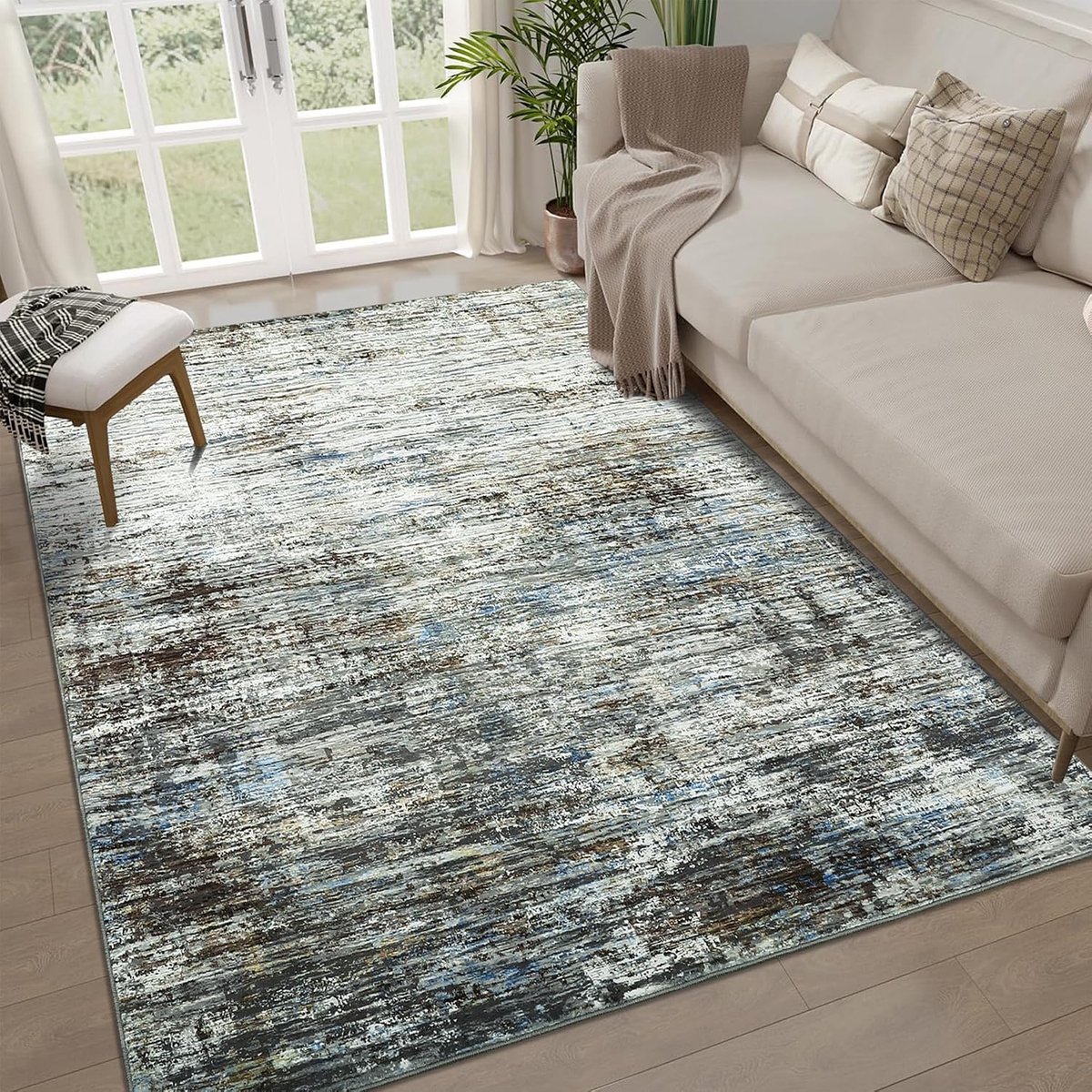 Vloerkleed Abstract Blauwgrijs 120x170 cm Fluweel Pearl Velvet TPR Opvouwbaar