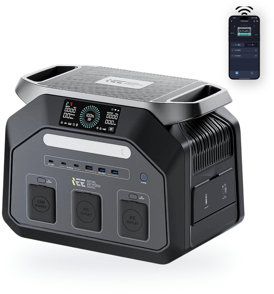POWAR P1800 Draagbaar Powerstation - 1024 Wh - 1800W (3600W Piek) - 230V AC - LiFePO4 - Snelladen tot 80% in 40 Min - App-bediening - Voor Camping en Thuis