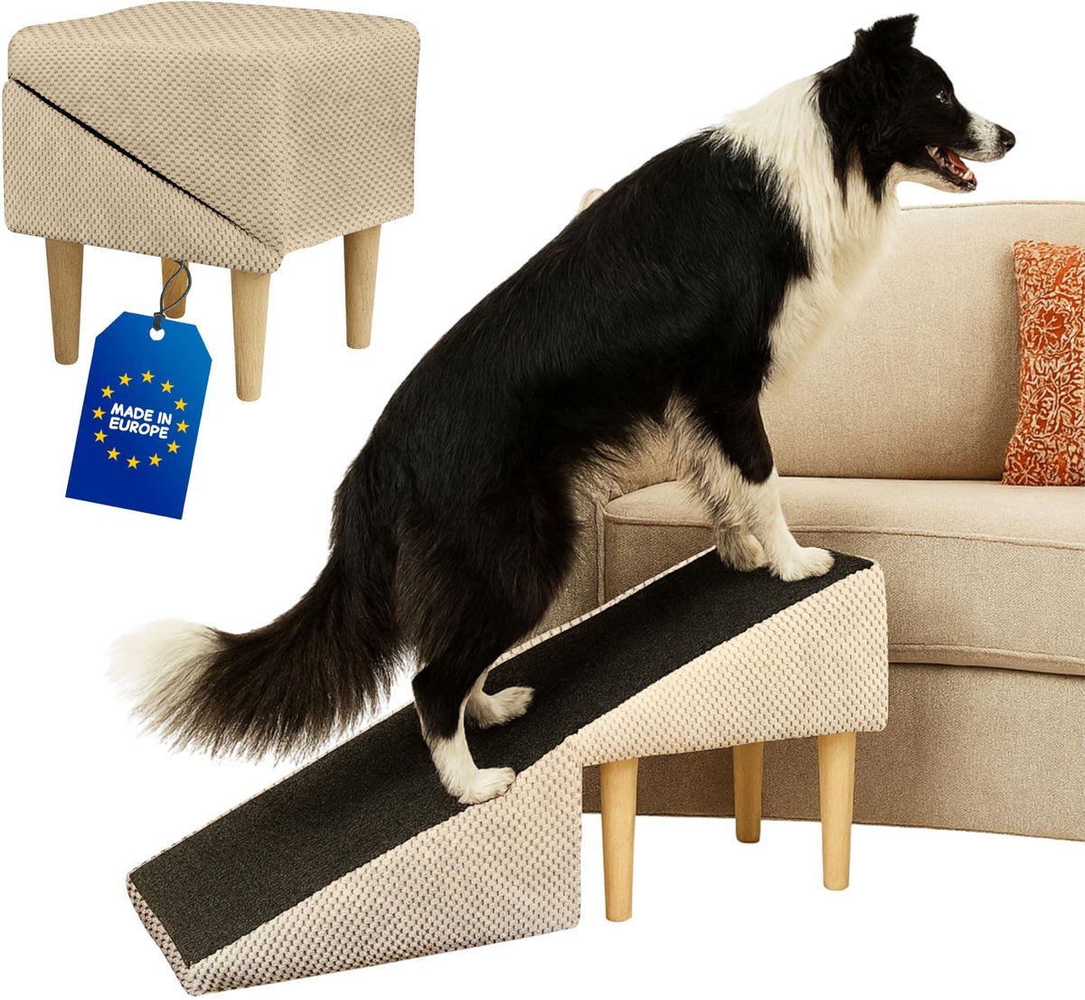Famanu – Hondentrap, inklapbaar en antislip, zachte huisdiertrap voor kleine en grote honden, ideaal voor bank en bed, stabiel en opvouwbaar, 36 cm hoog