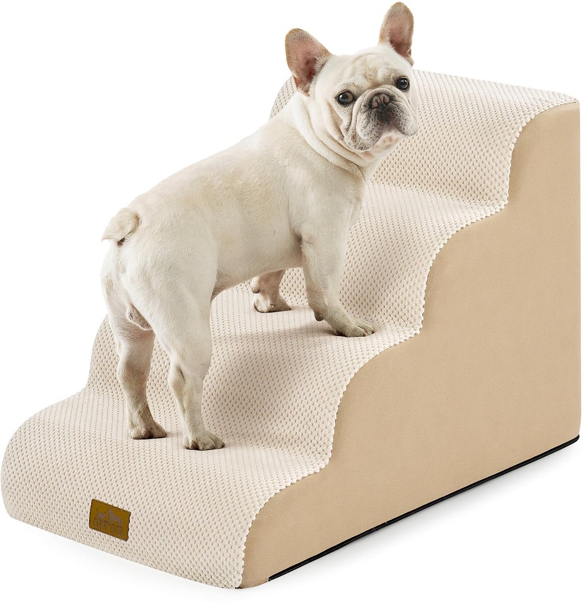 Famanu – Hondentrap voor bed, bank en stoel, met wasbare overtrek en antislip onderkant, lichtgewicht, beige, 40 x 72 x 50 cm
